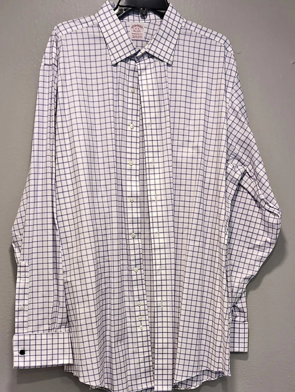 Brooks Brothers Madison Men's Purple Checkered Supima Dress Shirt Size 18 38